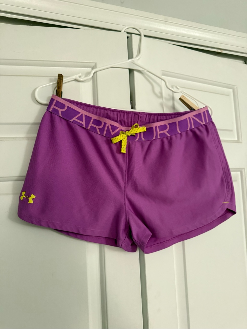 Under Armour Purple Athletic Shorts with Yellow Accent